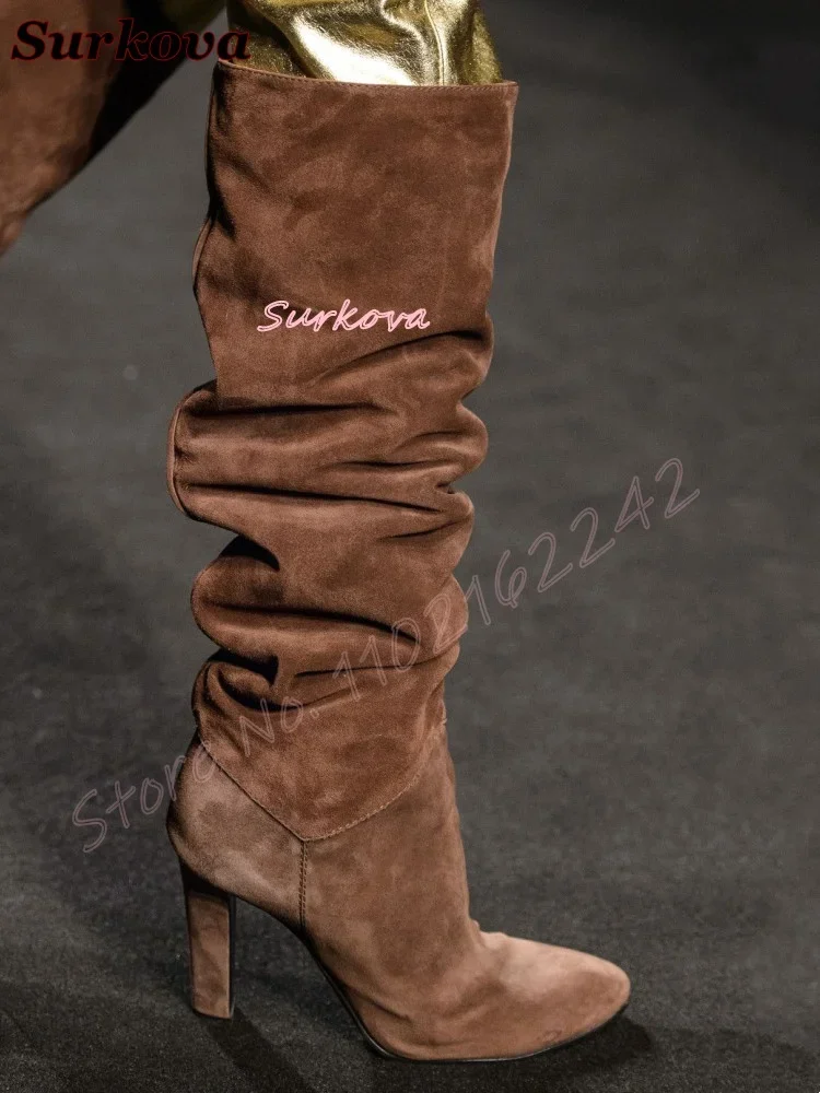 Street Fashion Dress - Retro plissado deslizamento em botas modernas