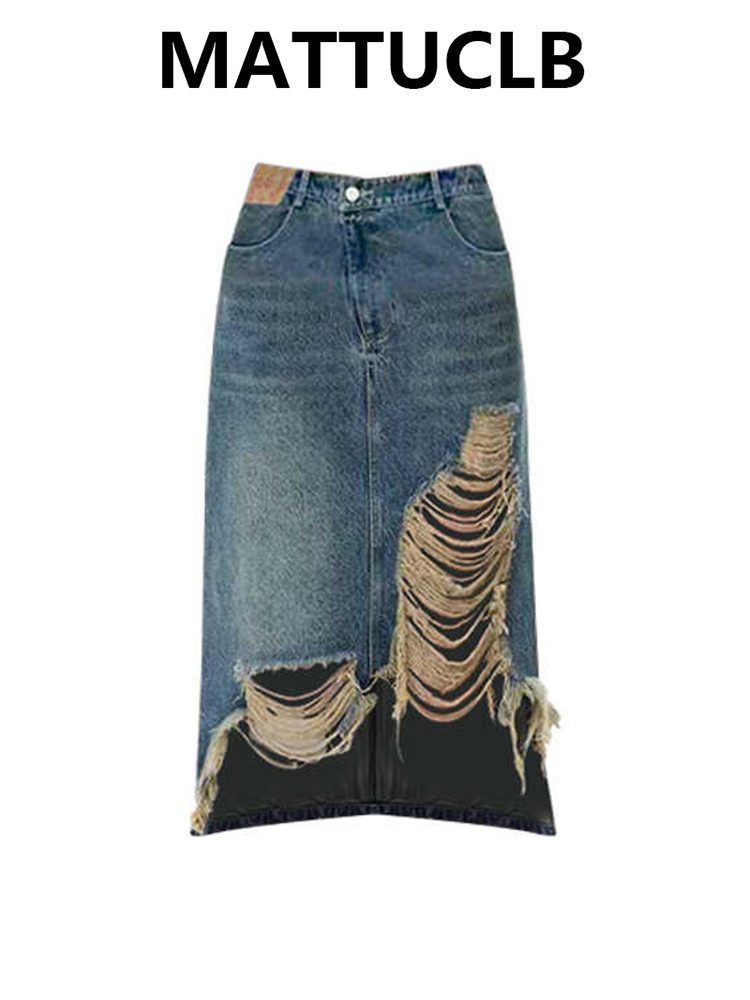 Street Fashion Denim - Saia Midi Feminina dos Anos 2000,