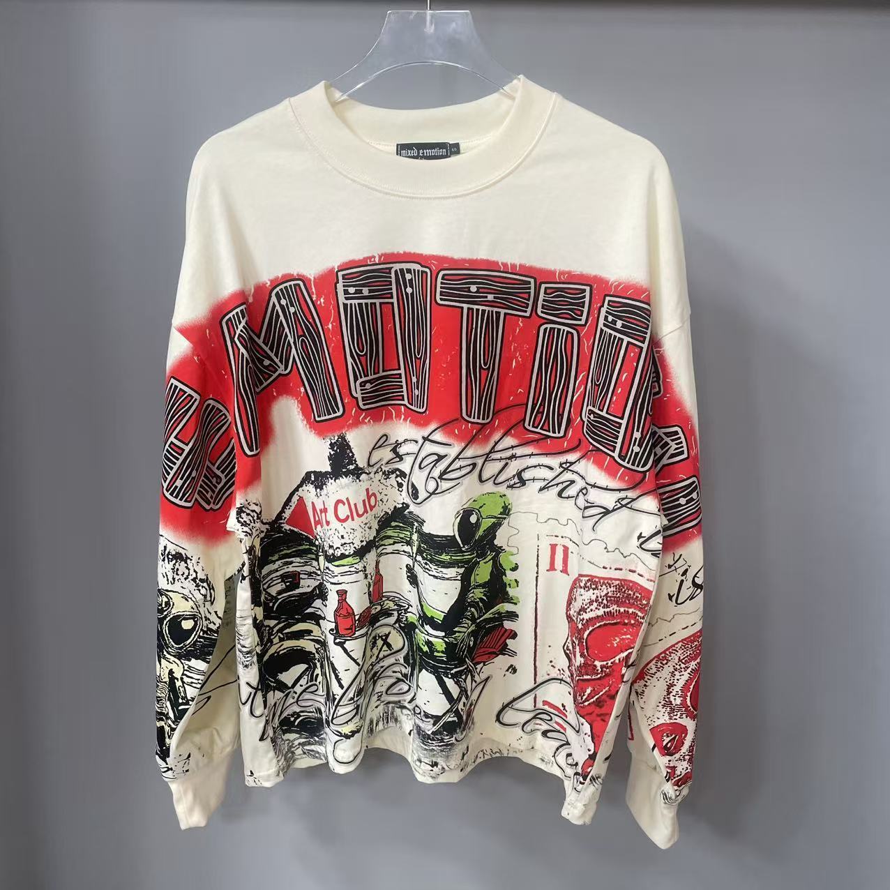Fashion Streetwear - Camiseta de Manga Longa MIXED-EMOTION de