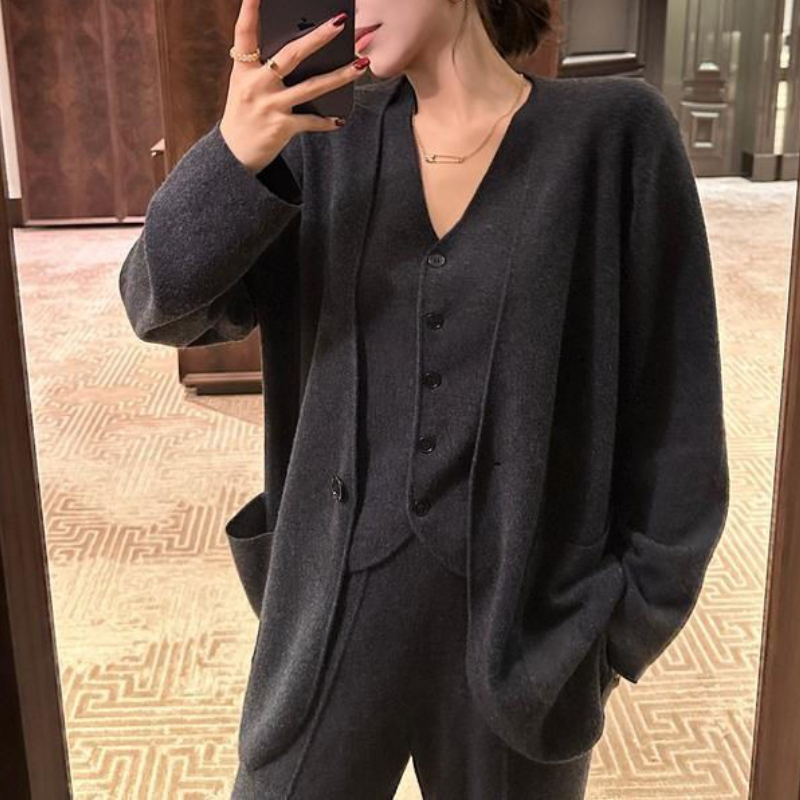 Street Fashion Vest - Cardigan de malha colete calças de