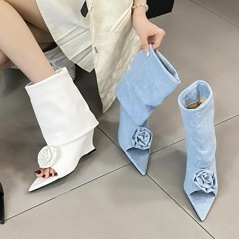 Street Fashion Denim - Ankle Boots para mulheres, design de