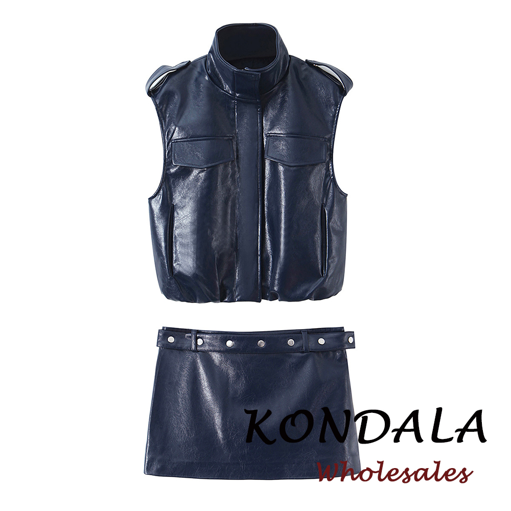 Street Fashion Vest - KONDALA 2026 Conjunto Feminino Vintage Azul