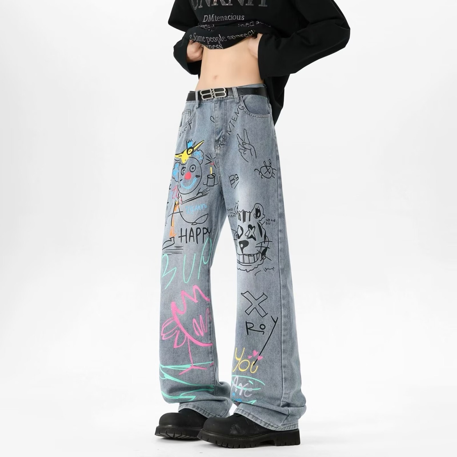 Calças Jeans Masculinas Estilo - Street Fashion Graffiti avaliação e preço
