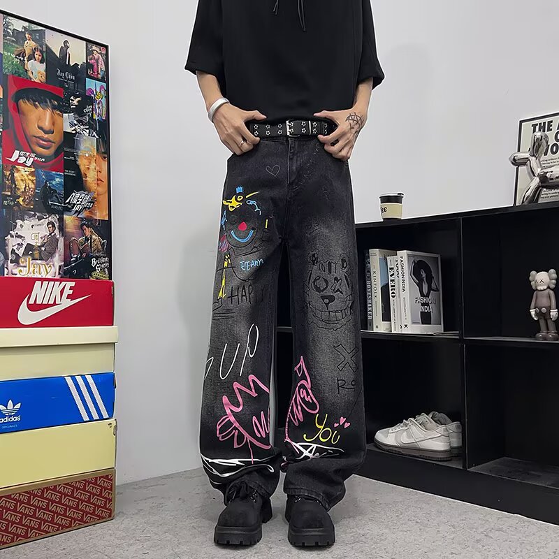 Calças Jeans Masculinas Estilo - Street Fashion Graffiti avaliação e preço