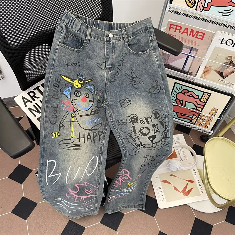 Calças Jeans Masculinas Estilo - Street Fashion Graffiti avaliação e preço