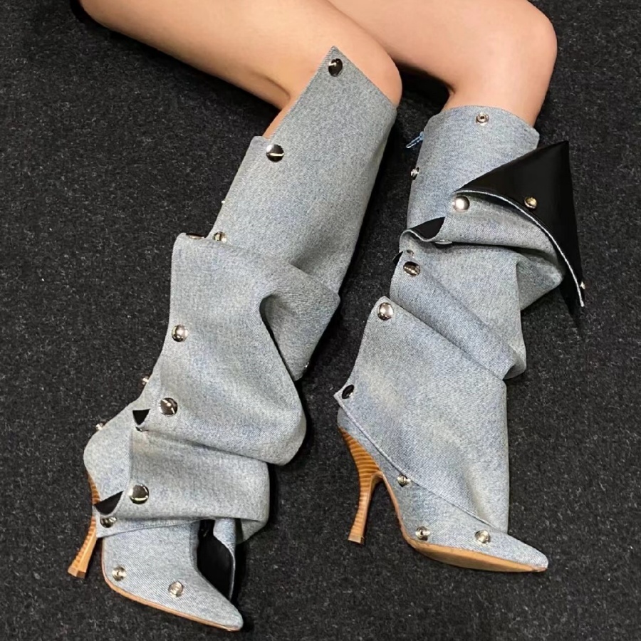 Botas de cano alto até o joelh - Street Fashion Denim avaliação e preço