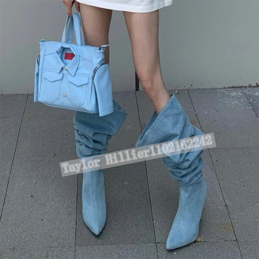 Botas Femininas de Salto Agulh - Street Fashion Denim avaliação e preço