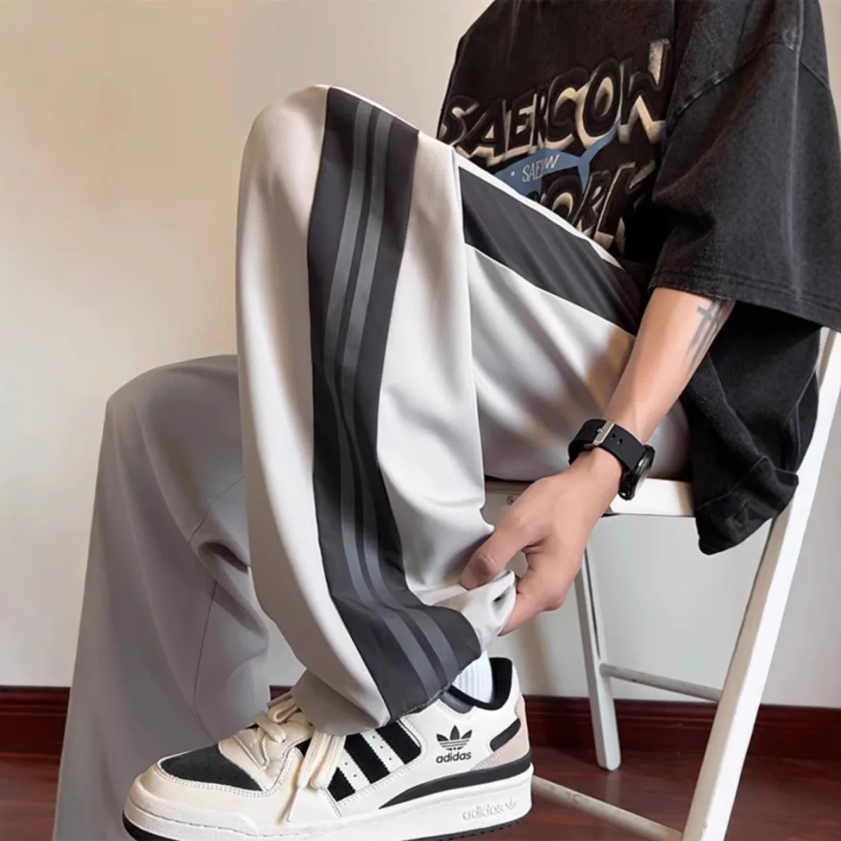 Calças Casuais Masculinas de P - Street Fashion Couple avaliação e preço